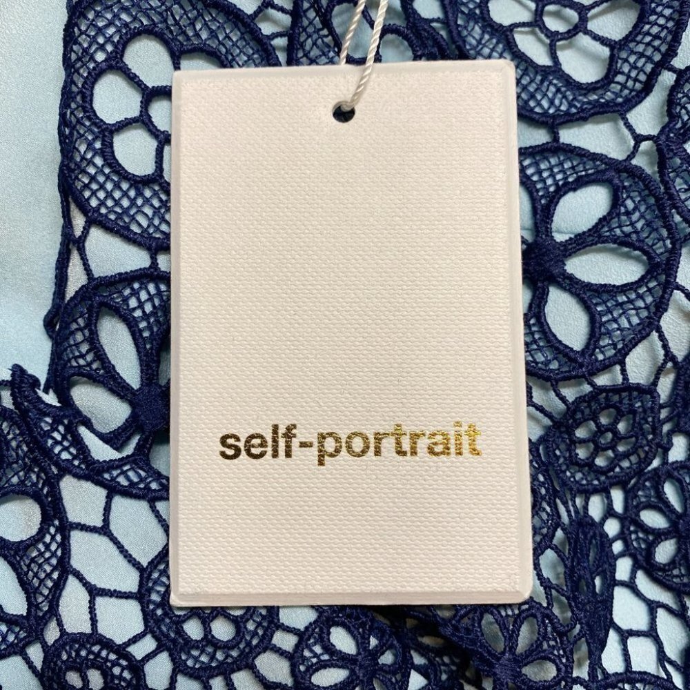 NWT Self-Portrait Bow Embellished Blue Lace Dress $428 - Picture 9 of 12